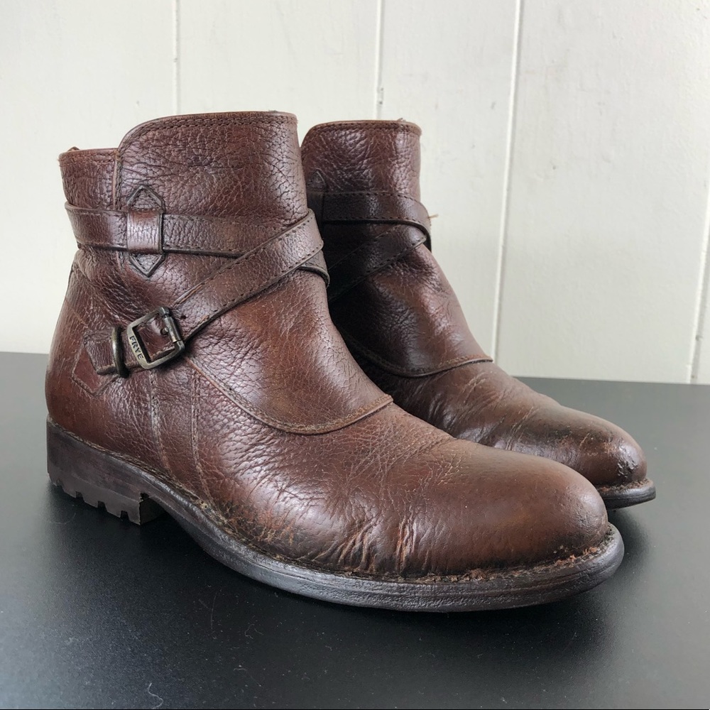 Frye Jayden Cross Strap Leather Ankle Boots Sz 7 1/2